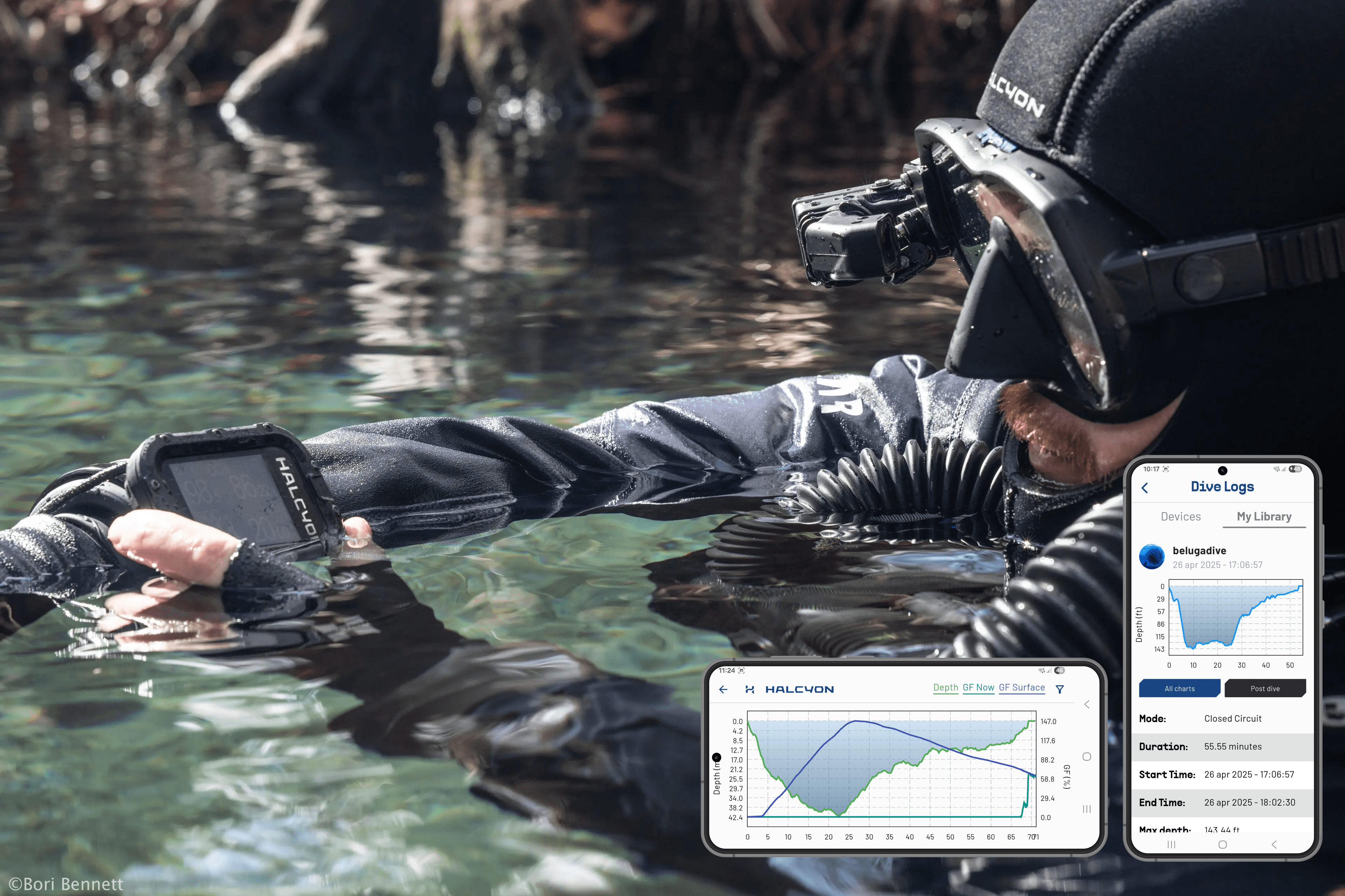 Halcyon diver using Symbios device with app